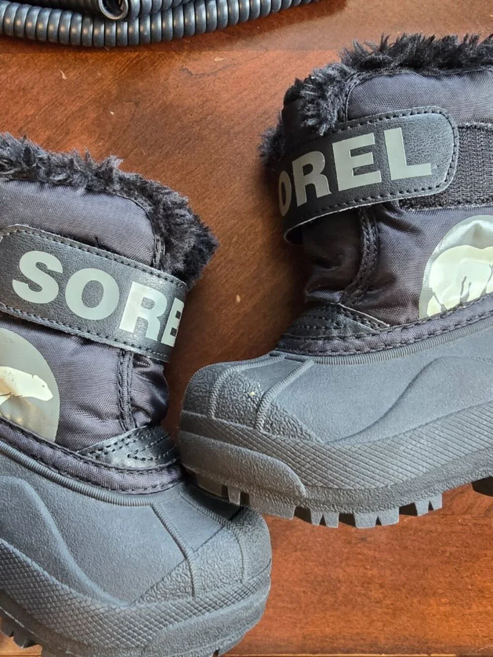 Sorel Youth Toddler Black Snow Boots Faux Fur Polar Bear Size 5 GUC